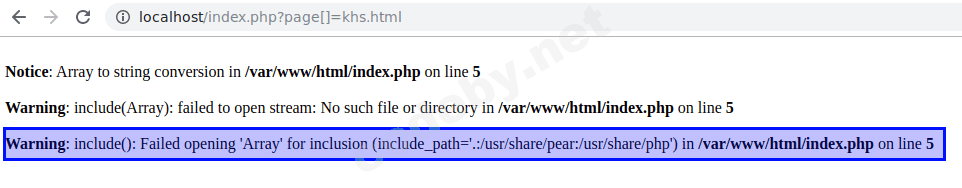 Фаззинг веб-приложения: ошибка PHP include при передаче массива в параметр page