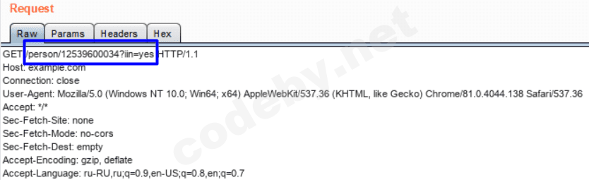 IDOR фаззинг: исходный запрос с персональными данными пользователя