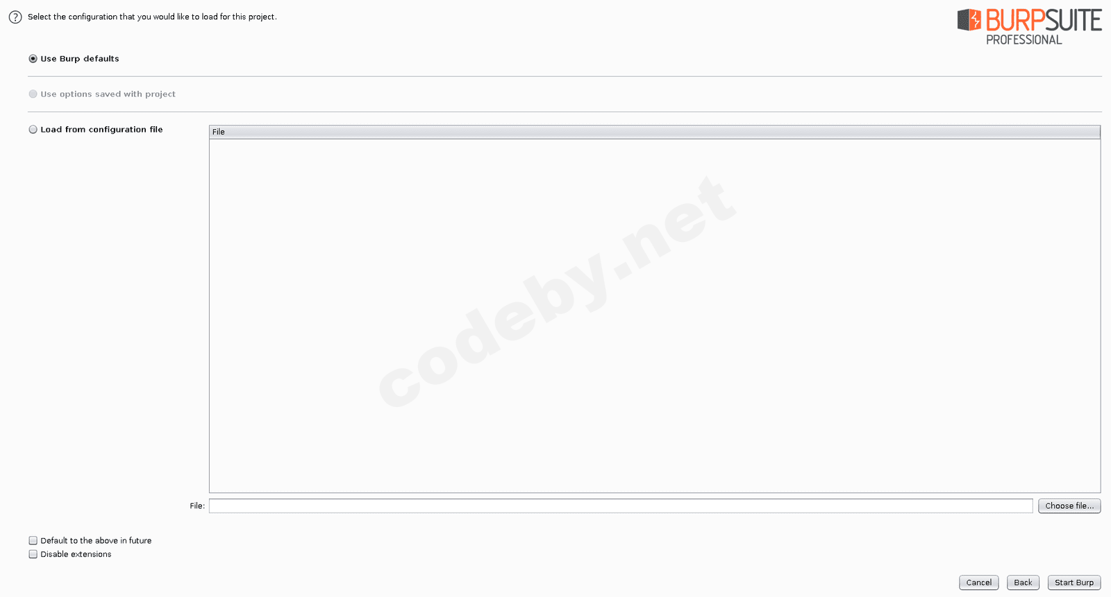 Настройки по умолчанию Burp Suite - конфигурация проекта