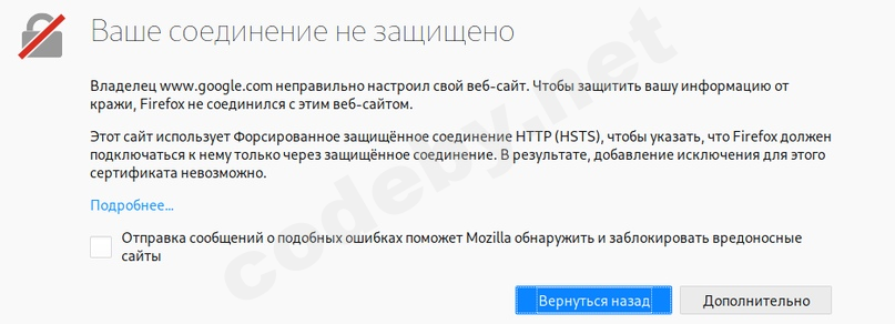 Предупреждение безопасности HTTPS в браузере при использовании Burp Suite
