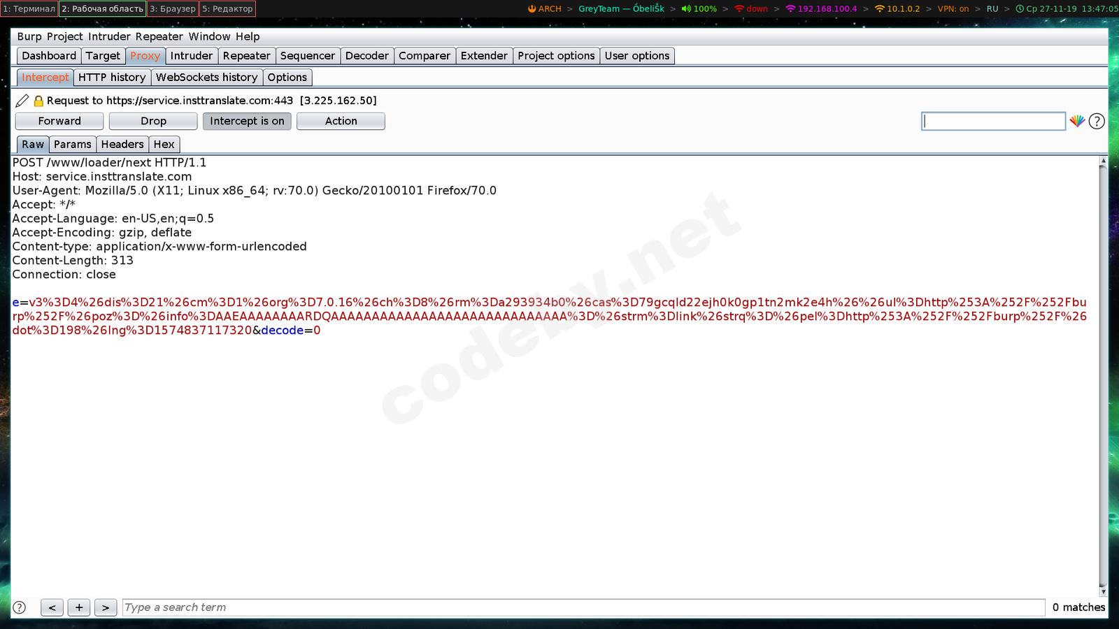 HTTP запросы в Burp Suite с настроенным размером шрифта