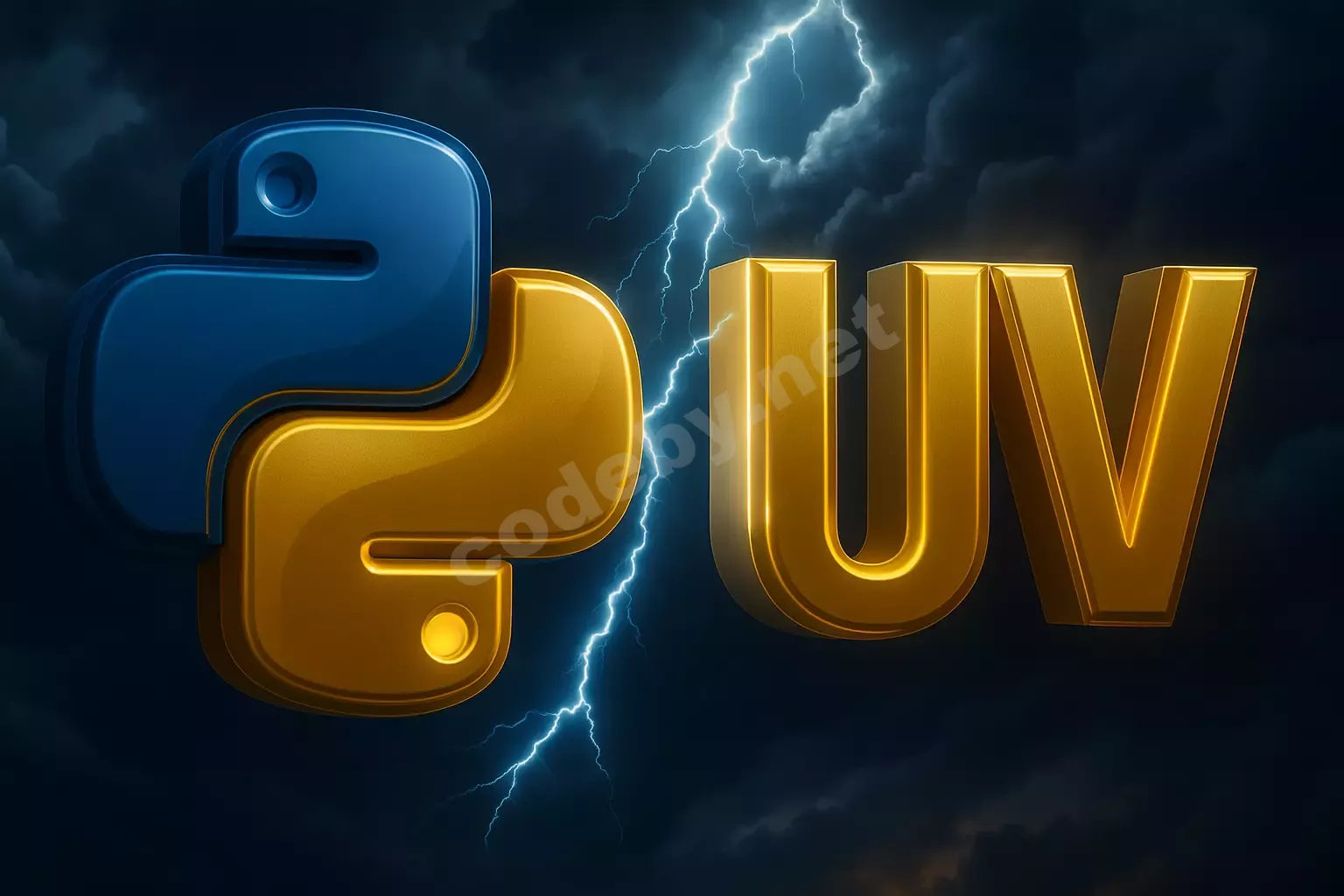 Логотип UV‑пакетного менеджера Python на тёмном фоне – UV революция в управлении пакетами Python