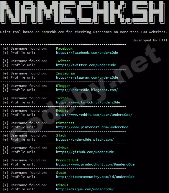 Namechk интерфейс поиска никнеймов