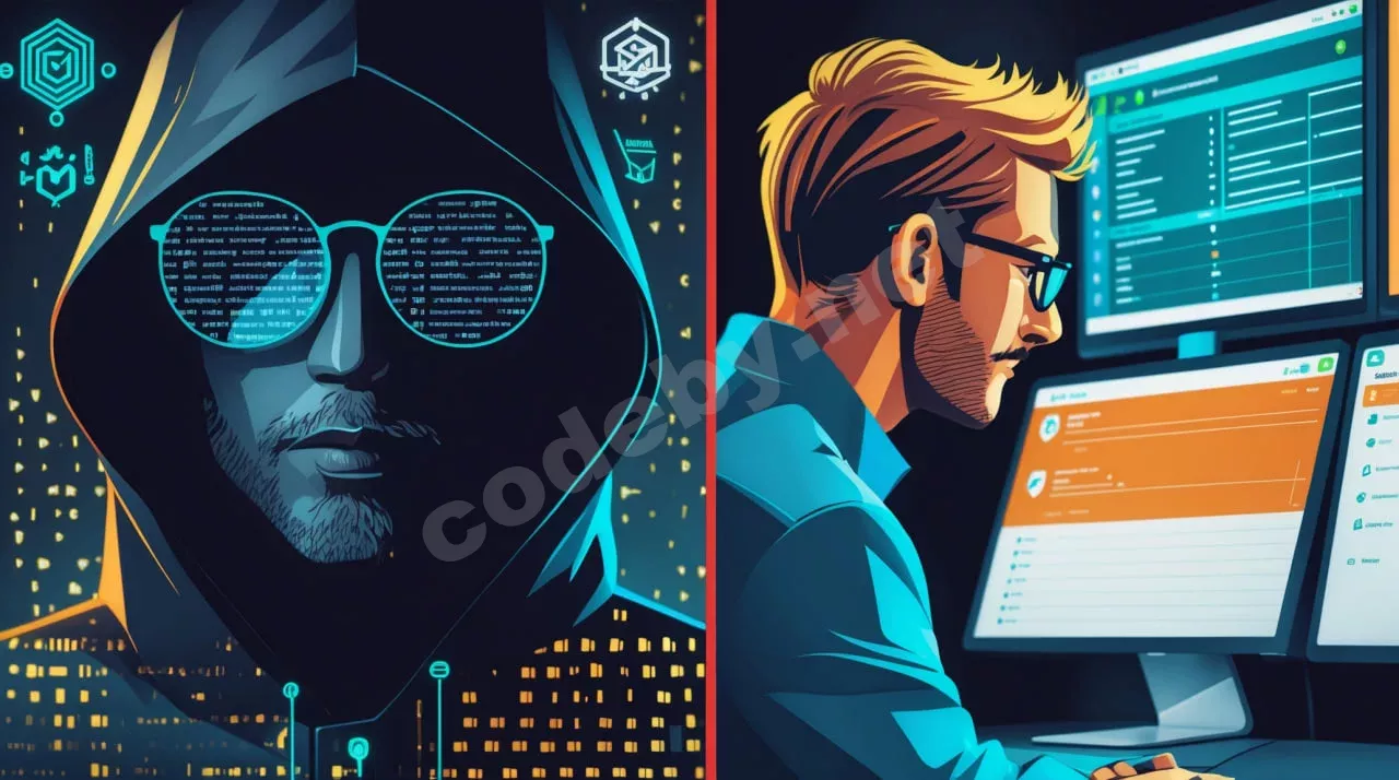 Схематичное изображение атаки для статьи 'Разбор инцидента ИБ': слева хакер, справа SOC-аналитик, между ними показан вектор атаки через API на облако AWS.