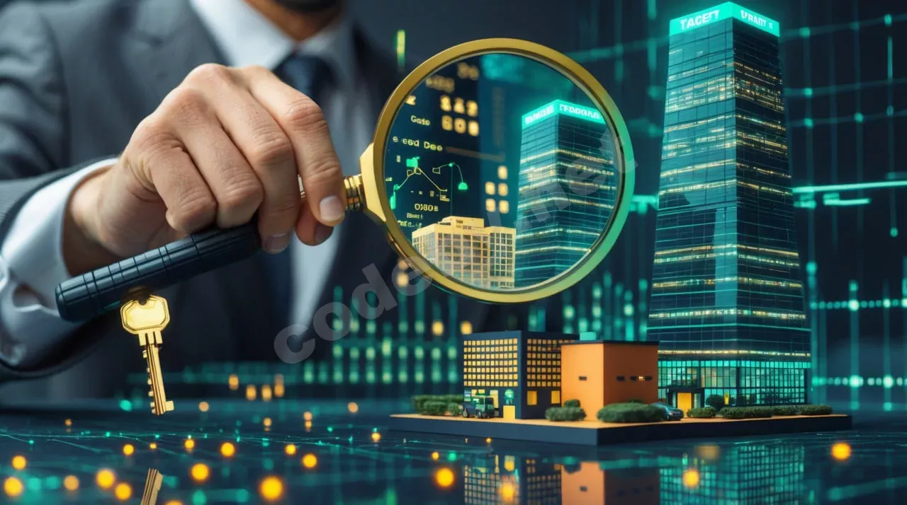 Инфографика, иллюстрирующая методы корпоративного OSINT: лупа находит уязвимости в IT-инфраструктуре компании через анализ подрядчиков.