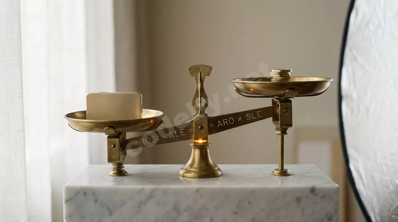 ROI кибербезопасности: латунные весы с формулой ROSI и ALE — баланс между инвестициями в ИБ и финансовыми рисками