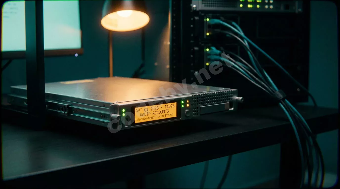 Серверный блейд выдвинут из тёмной стойки, на панели светится янтарный текст с кодами атак. Зелёные и янтарные индикаторы контрастируют с тёмным металлом в холодном бирюзовом свете.