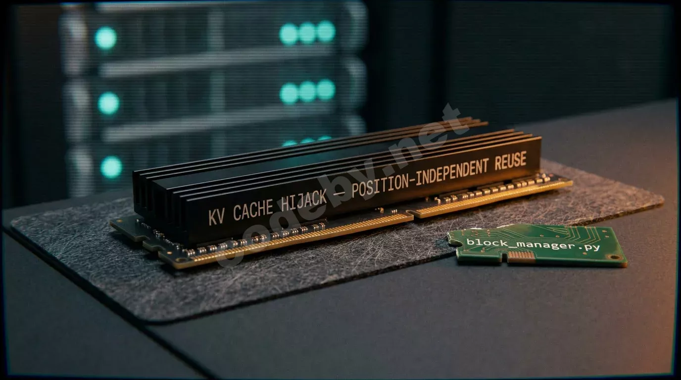 Модуль памяти GPU на тёмном антистатическом коврике, золотые контакты в янтарном свете. Рядом фрагмент платы с надписью blockmanager.py, на фоне — бирюзовое боке серверной стойки.