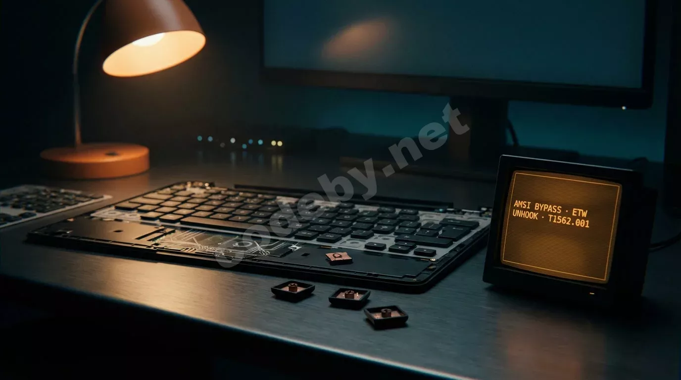 Обход AMSI и EDR в Windows — экран отладчика x64dbg с дизассемблированным кодом ntdll и hardware breakpoints