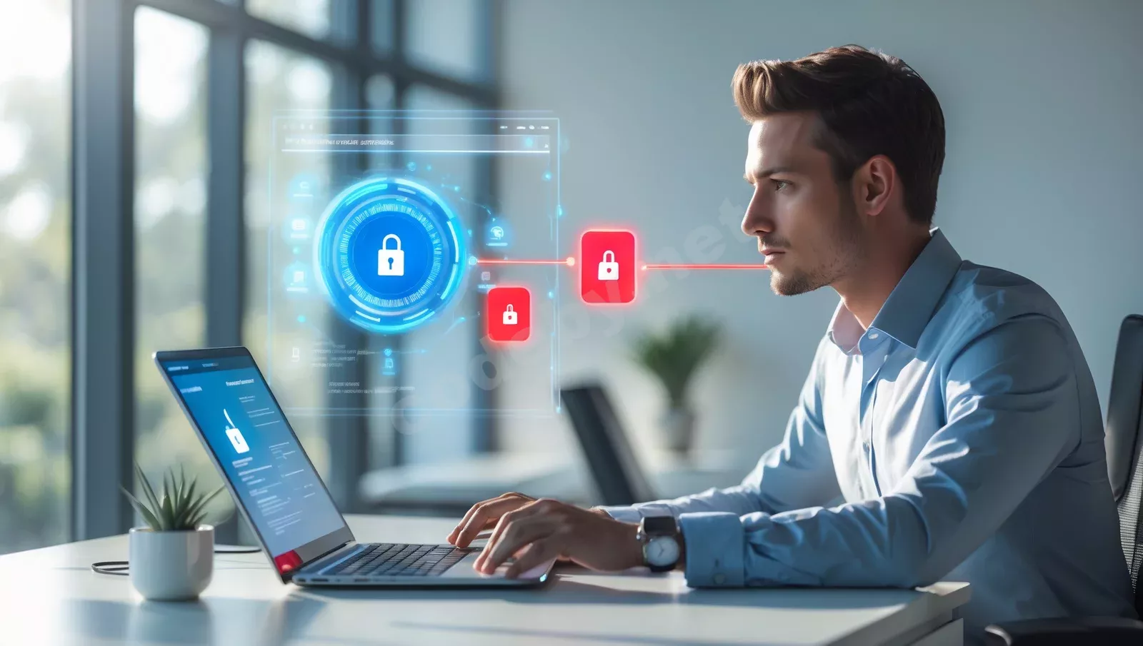 Специалист по кибербезопасности анализирует Shadow Credentials атаку на Active Directory с визуализацией скрытых учетных данных