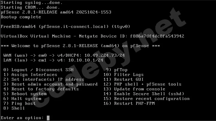 Начальная настройка pfSense