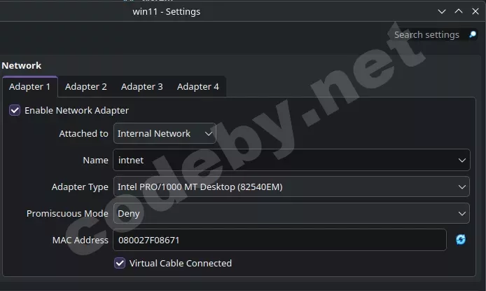 Сетевой адаптер для тестируемой машины