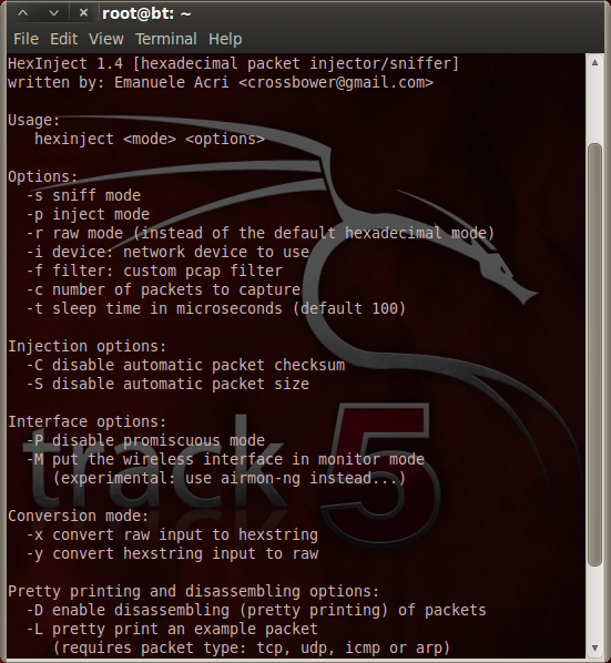 Пакетный инжектор: Свойства HexInject