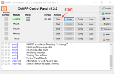 Панель управления XAMPP с запущенным Apache